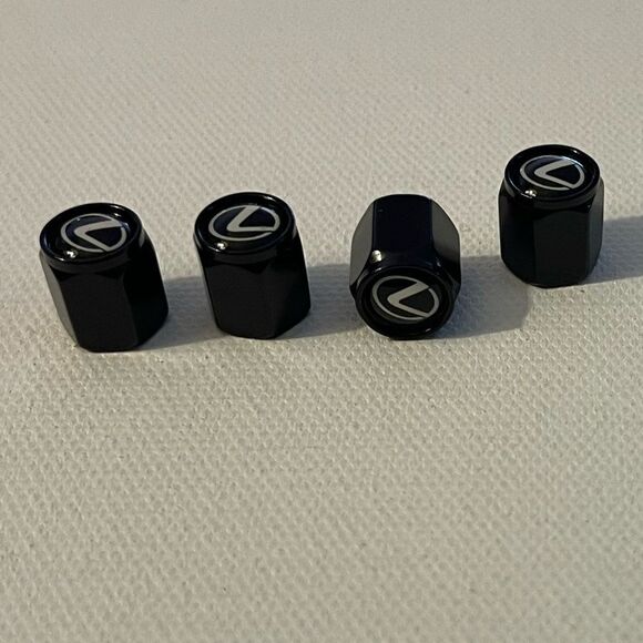 Lexus logo valve Stem caps in Black set of 4. NWT - Picture 2 of 4